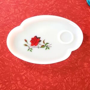 Vintage Milk Glass Rose Snack Plate